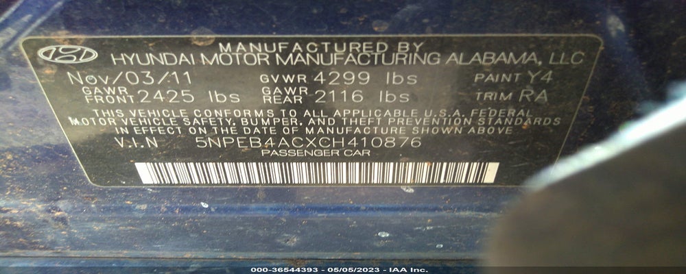 5NPEB4ACXCH410876 2012 HYUNDAI SONATA photo no. 9