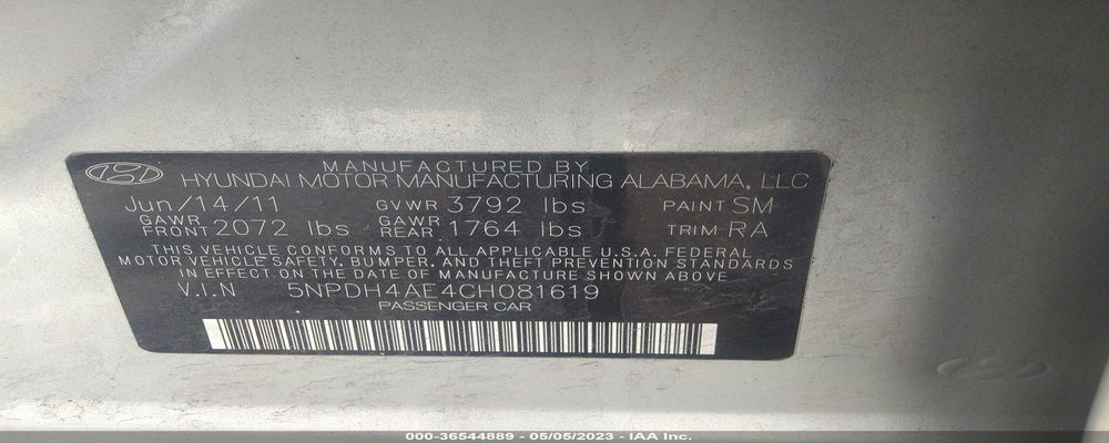5NPDH4AE4CH081619 2012 HYUNDAI ELANTRA photo no. 9