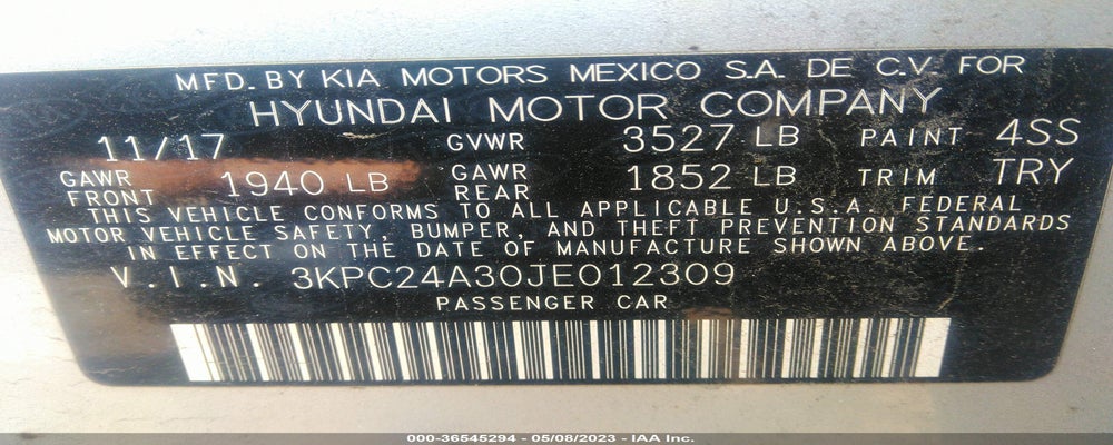 3KPC24A30JE012309 2018 HYUNDAI ACCENT photo no. 9