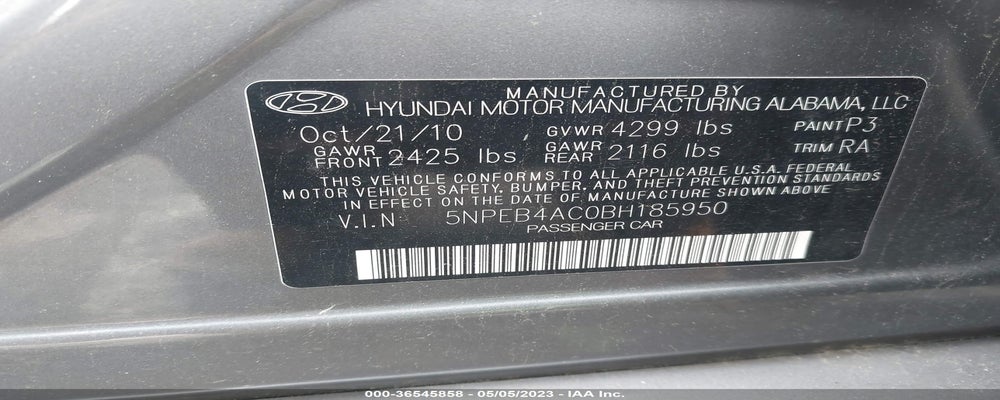 5NPEB4AC0BH185950 2011 HYUNDAI SONATA photo no. 9