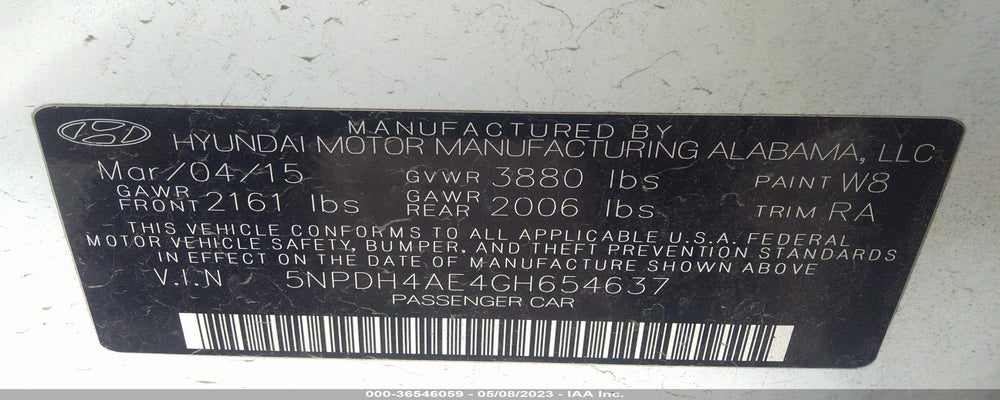 5NPDH4AE4GH654637 2016 HYUNDAI ELANTRA photo no. 9