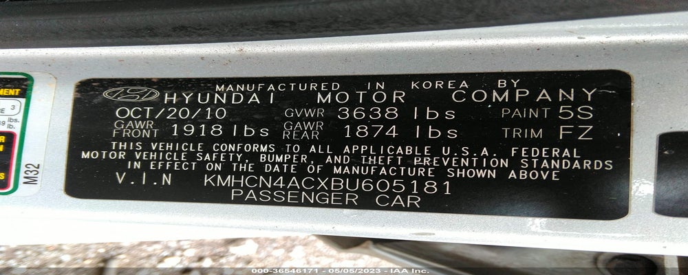 KMHCN4ACXBU605181 2011 HYUNDAI ACCENT photo no. 9