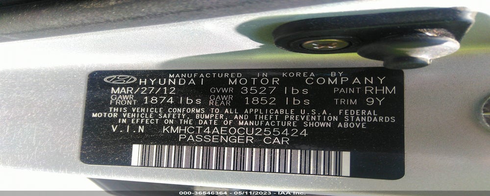 KMHCT4AE0CU255424 2012 HYUNDAI ACCENT photo no. 9