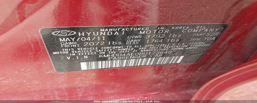 KMHDH4AE0BU173648 2011 HYUNDAI ELANTRA photo no. 9