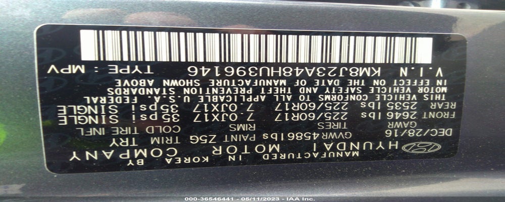 KM8J23A48HU396146 2017 HYUNDAI TUCSON photo no. 9