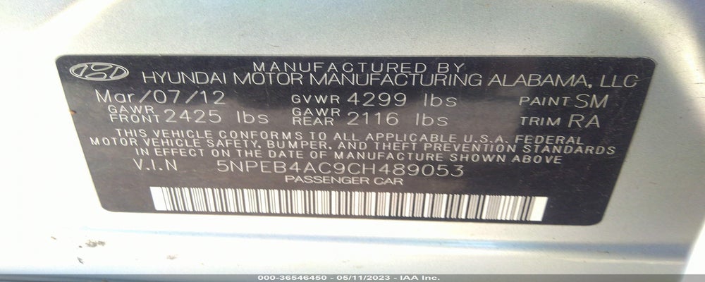 5NPEB4AC9CH489053 2012 HYUNDAI SONATA photo no. 9