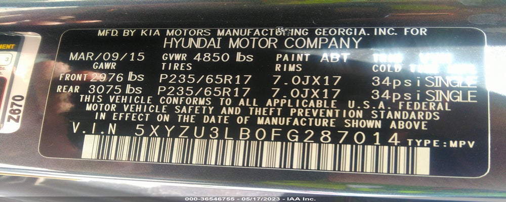 5XYZU3LB0FG287014 2015 HYUNDAI SANTA FE SPORT photo no. 9