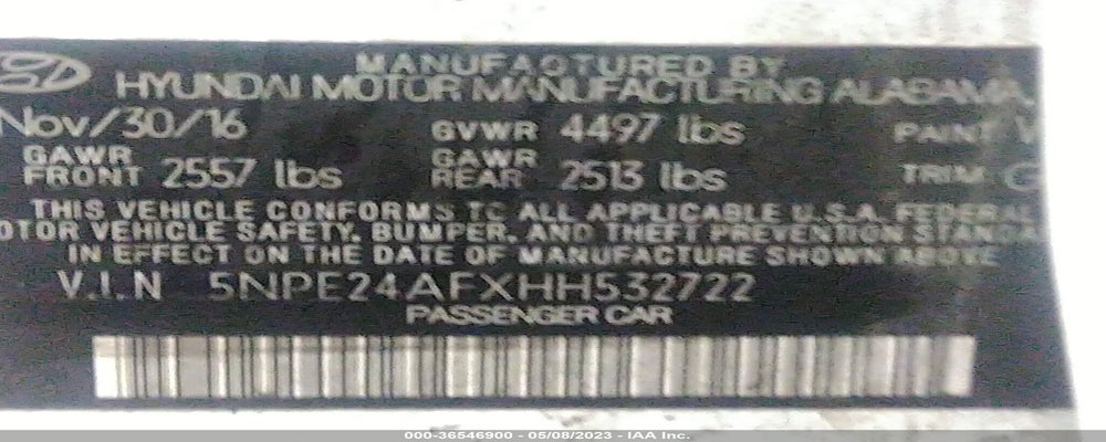 5NPE24AFXHH532722 2017 HYUNDAI SONATA photo no. 9