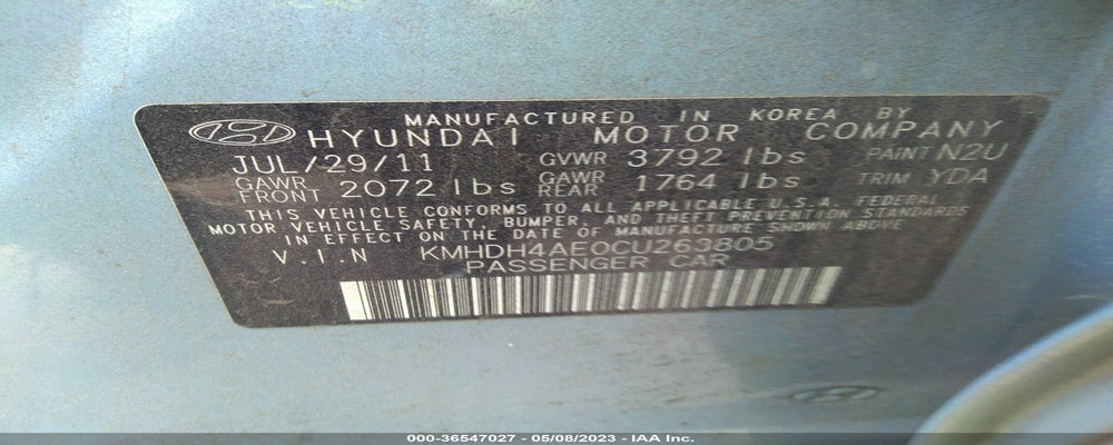 KMHDH4AE0CU263805 2012 HYUNDAI ELANTRA photo no. 9