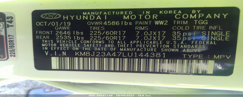 KM8J23A47LU144381 2020 HYUNDAI TUCSON photo no. 9