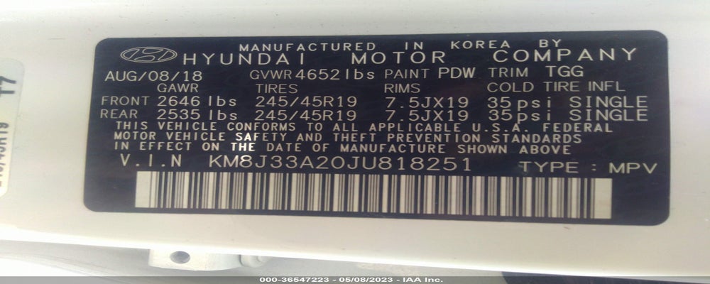 KM8J33A20JU818251 2018 HYUNDAI TUCSON photo no. 9