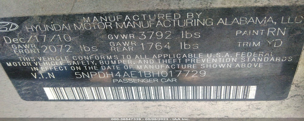 5NPDH4AE1BH017729 2011 HYUNDAI ELANTRA photo no. 9