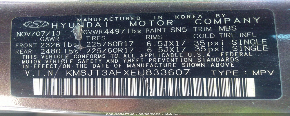 KM8JT3AFXEU833607 2014 HYUNDAI TUCSON photo no. 9