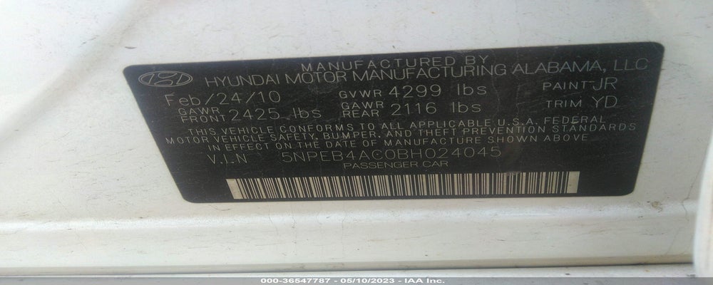 5NPEB4AC0BH024045 2011 HYUNDAI SONATA photo no. 9