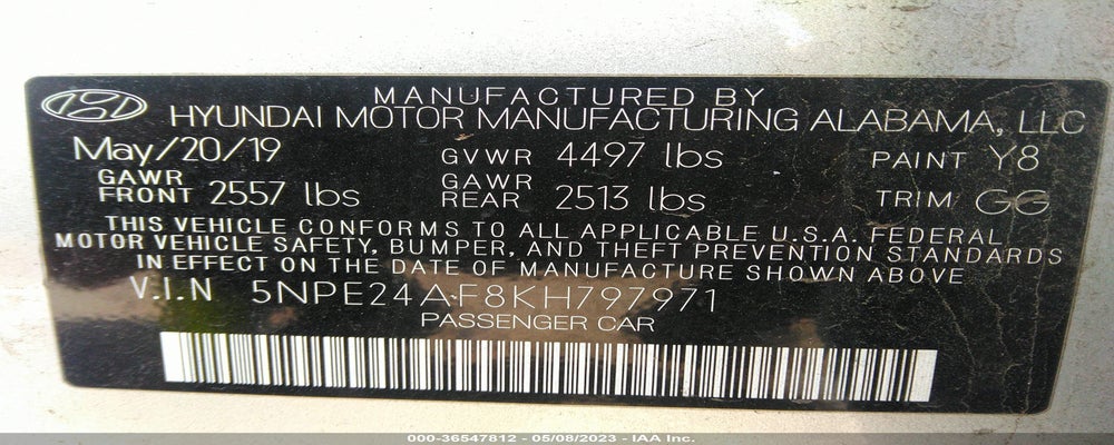 5NPE24AF8KH797971 2019 HYUNDAI SONATA photo no. 9