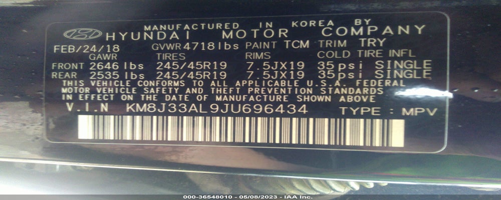 KM8J33AL9JU696434 2018 HYUNDAI TUCSON photo no. 9