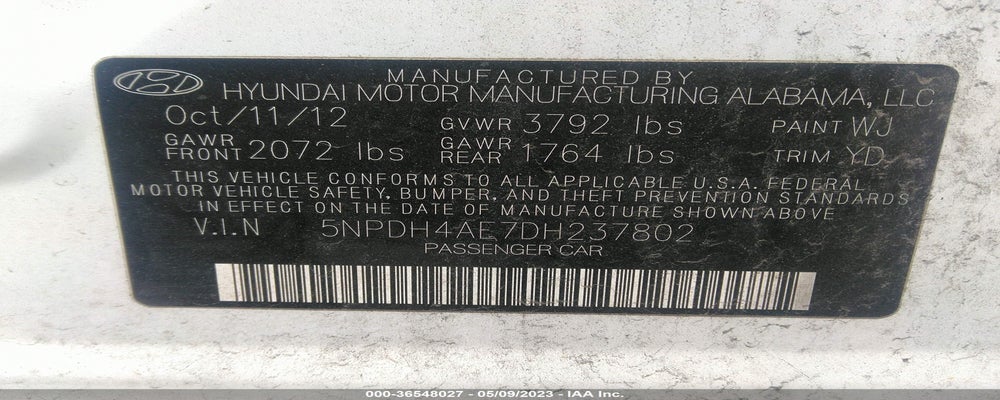 5NPDH4AE7DH237802 2013 HYUNDAI ELANTRA photo no. 9