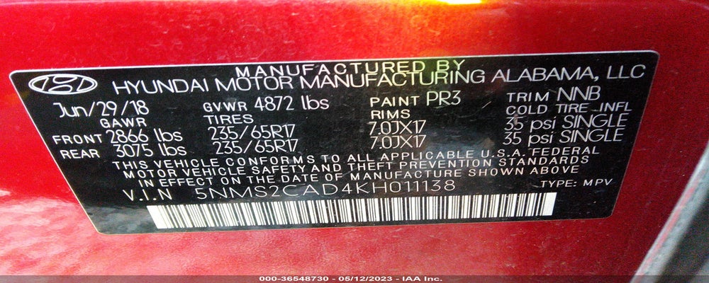 5NMS2CAD4KH011138 2019 HYUNDAI SANTA FE photo no. 9