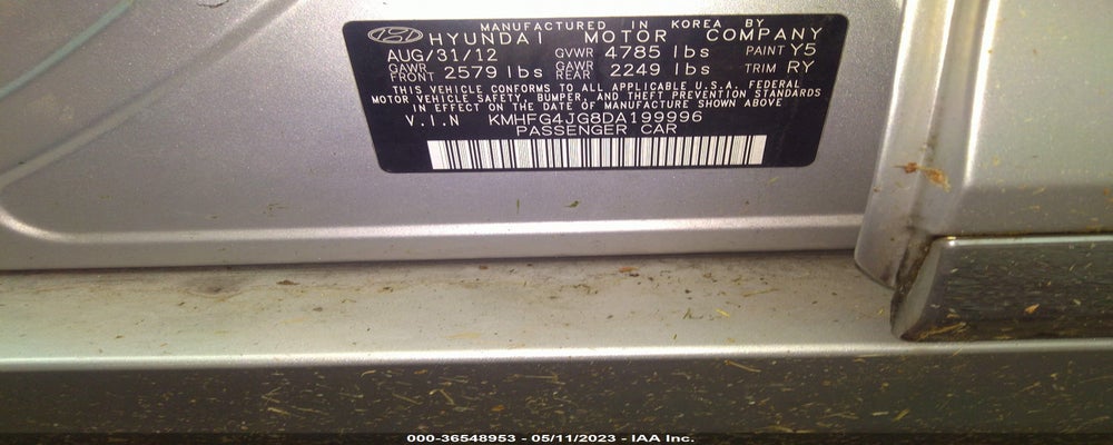 KMHFG4JG8DA199996 2013 HYUNDAI AZERA photo no. 9