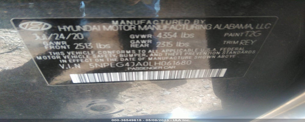 5NPEG4JA0LH061680 2020 HYUNDAI SONATA photo no. 9