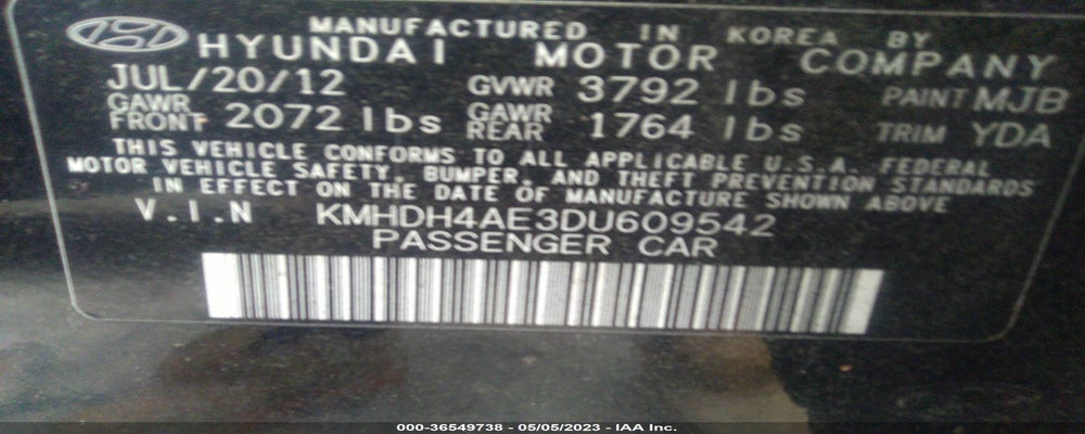 KMHDH4AE3DU609542 2013 HYUNDAI ELANTRA photo no. 9