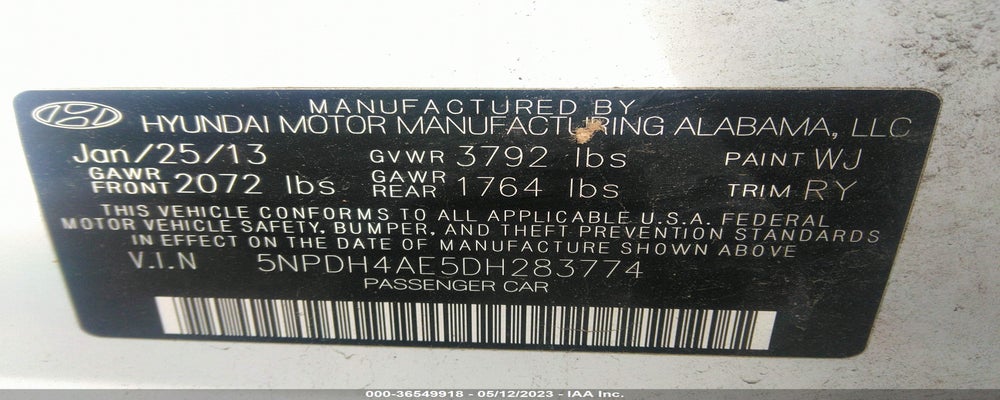 5NPDH4AE5DH283774 2013 HYUNDAI ELANTRA photo no. 9