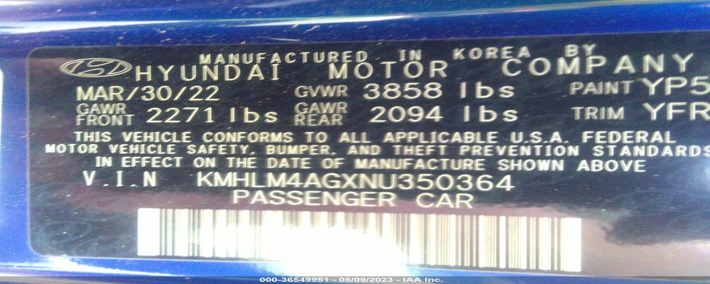 KMHLM4AGXNU350364 2022 HYUNDAI ELANTRA photo no. 9
