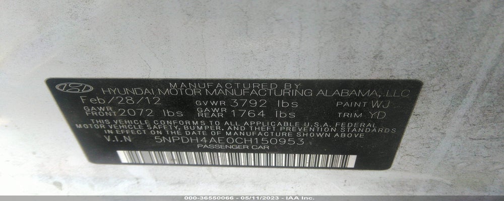5NPDH4AE0CH150953 2012 HYUNDAI ELANTRA photo no. 9