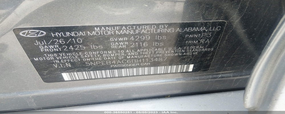 5NPEB4AC6BH113487 2011 HYUNDAI SONATA photo no. 9