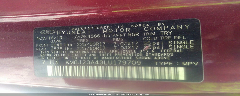 KM8J23A43LU179709 2020 HYUNDAI TUCSON photo no. 9