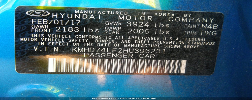 KMHD74LF2HU393231 2017 HYUNDAI ELANTRA photo no. 9