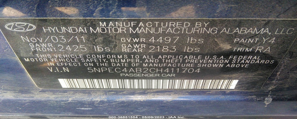 5NPEC4AB2CH411704 2012 HYUNDAI SONATA photo no. 9