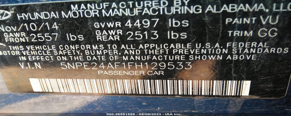 5NPE24AF1FH129533 2015 HYUNDAI SONATA photo no. 9