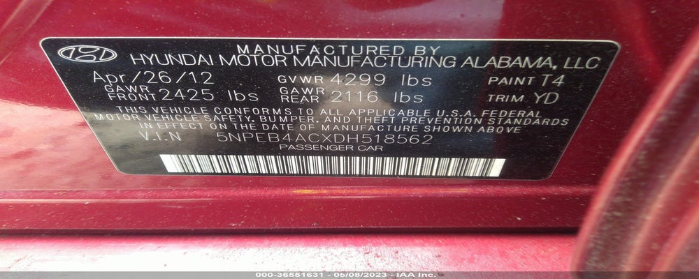 5NPEB4ACXDH518562 2013 HYUNDAI SONATA photo no. 9