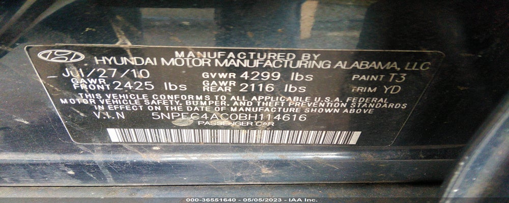 5NPEC4AC0BH114616 2011 HYUNDAI SONATA photo no. 9