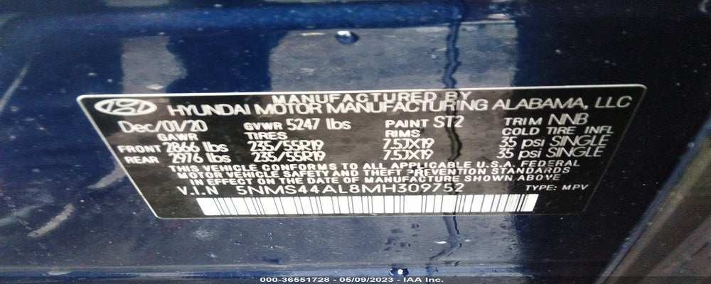 5NMS44AL8MH309752 2021 HYUNDAI SANTA FE photo no. 9