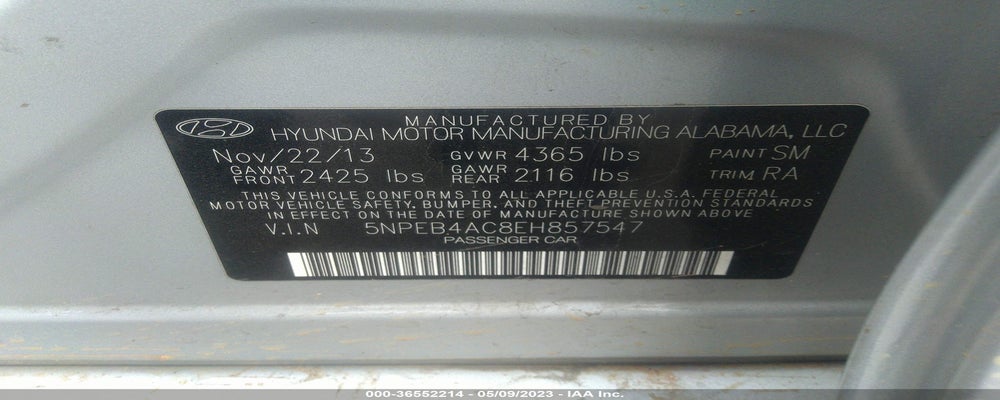 5NPEB4AC8EH857547 2014 HYUNDAI SONATA photo no. 9
