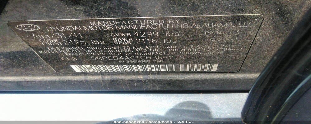 5NPEB4AC1CH366279 2012 HYUNDAI SONATA photo no. 9