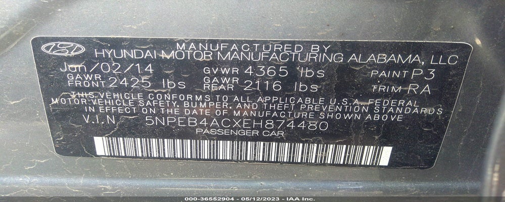 5NPEB4ACXEH874480 2014 HYUNDAI SONATA photo no. 9