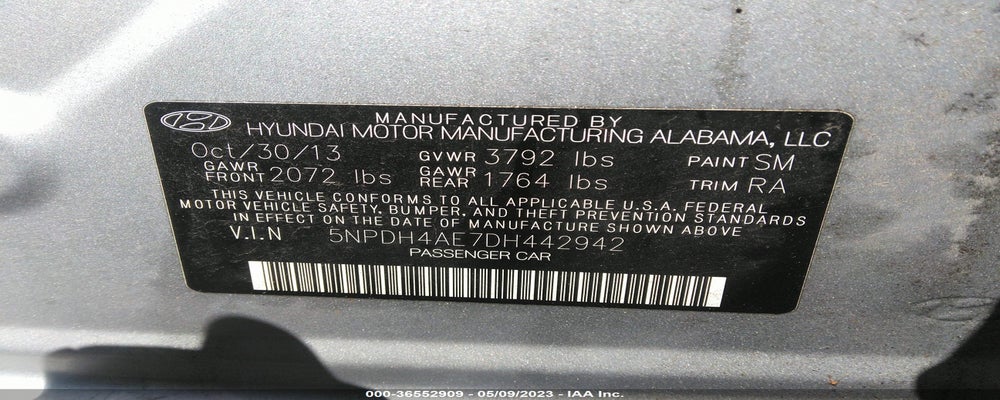 5NPDH4AE7DH442942 2013 HYUNDAI ELANTRA photo no. 9