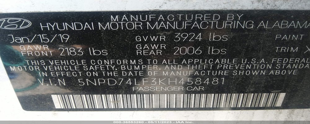 5NPD74LF3KH458481 2019 HYUNDAI ELANTRA photo no. 9