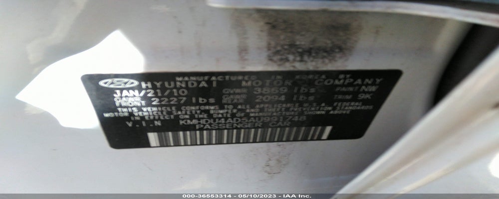 KMHDU4AD5AU991748 2010 HYUNDAI ELANTRA photo no. 9