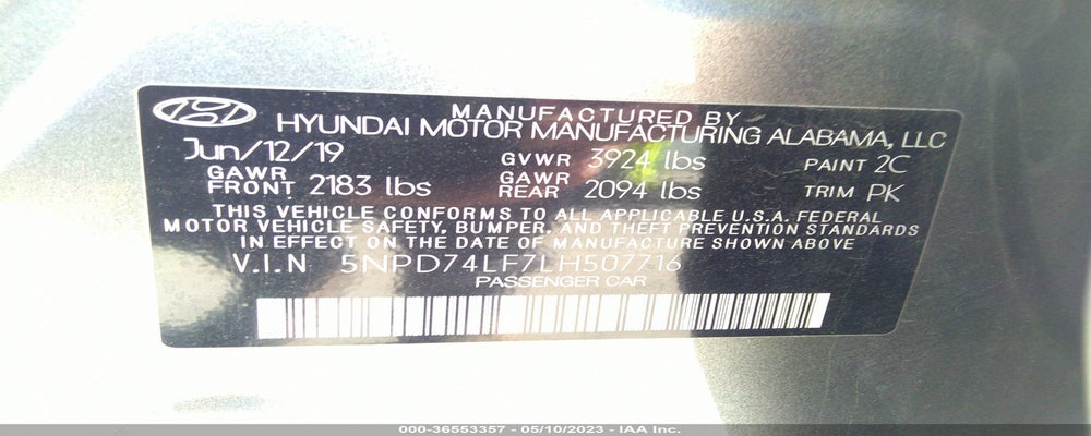 5NPD74LF7LH507716 2020 HYUNDAI ELANTRA photo no. 9