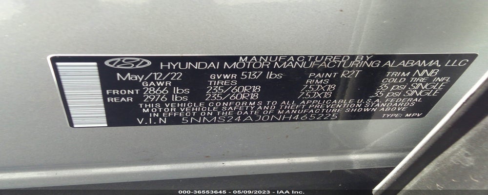 5NMS24AJ0NH465225 2022 HYUNDAI SANTA FE photo no. 9