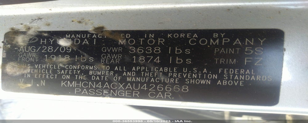 KMHCN4ACXAU426668 2010 HYUNDAI ACCENT photo no. 9