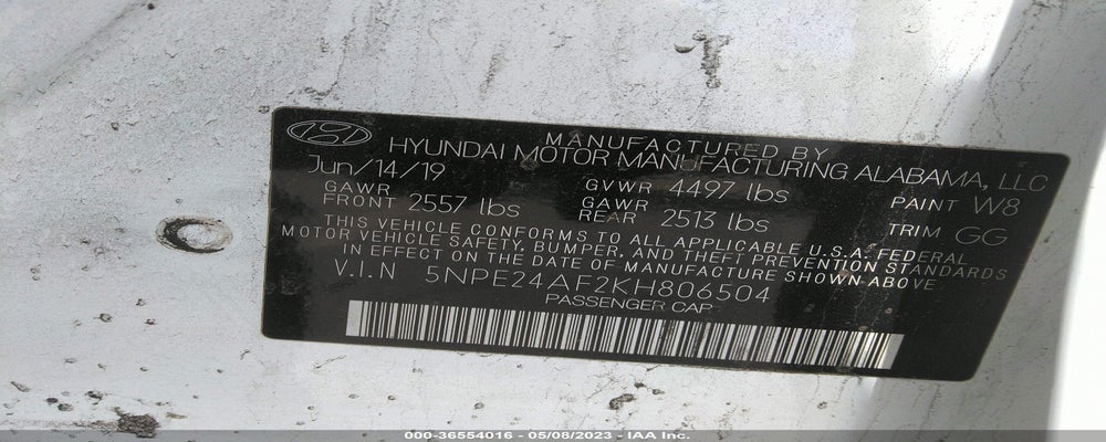 5NPE24AF2KH806504 2019 HYUNDAI SONATA photo no. 9