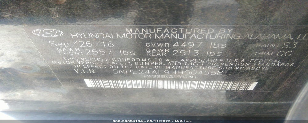 5NPE24AF9HH504958 2017 HYUNDAI SONATA photo no. 9