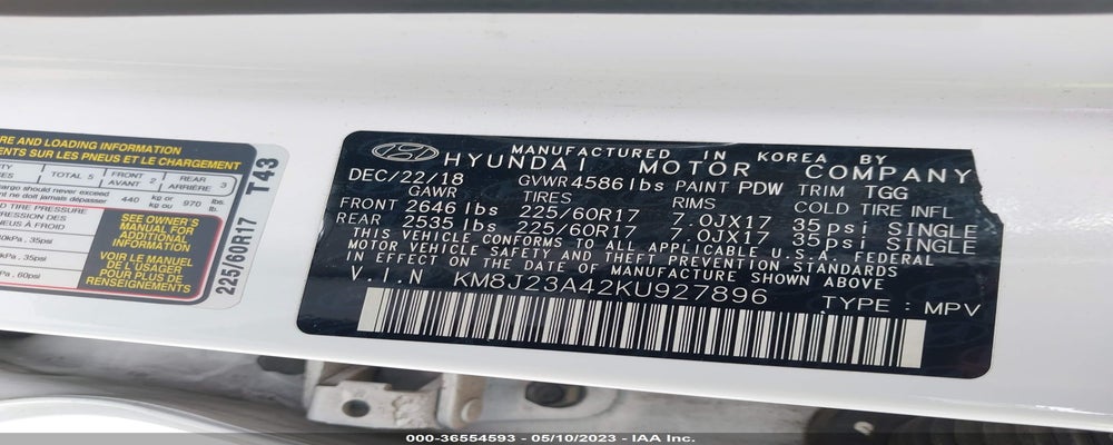 KM8J23A42KU927896 2019 HYUNDAI TUCSON photo no. 9