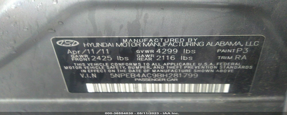 5NPEB4AC9BH281799 2011 HYUNDAI SONATA photo no. 9