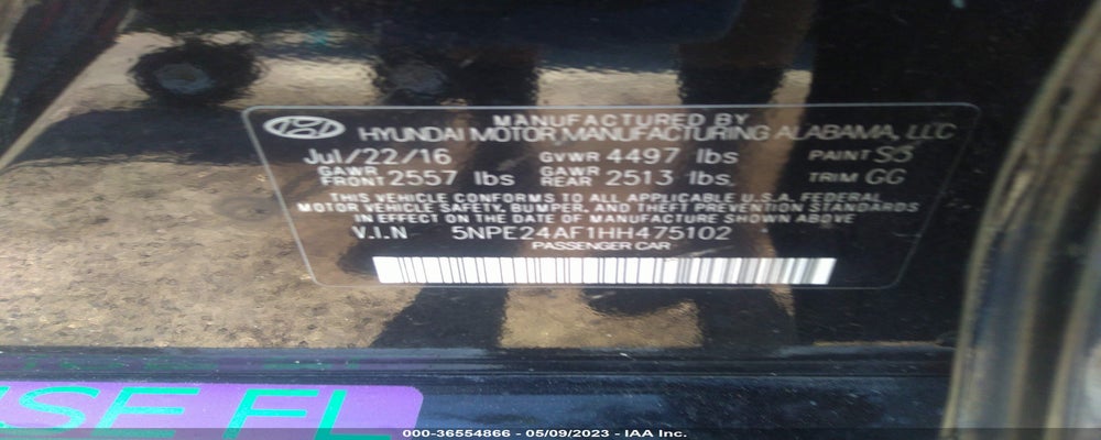 5NPE24AF1HH475102 2017 HYUNDAI SONATA photo no. 9